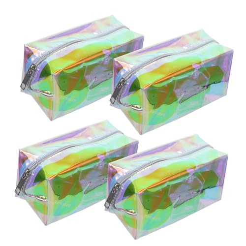 BESTYASH 4 Stück Teiliges Farbiger Tragbarer Wasserdichter PVC Kosmetiktaschen Transparentes Make up Organizer für Frauen Praktische Aufbewahrung für Reisen und Zuhause von BESTYASH