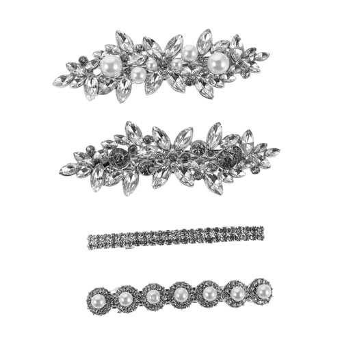 BESTYASH 4 Stück Teiliges Funkelnde Haarklammern mit Strass und Perlen Silberne Braut-haarspangen mit Federverschluss für Sicheren Halt Eleganter Hochzeitsschmuck für Damen Glitzernde von BESTYASH