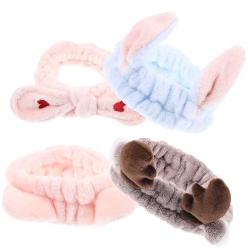 BESTYASH 4 Stücke Elch Geweih Haarband Elastisches Make Up Stirnband für Frauen Weiches Fleece Katzenohren Kopfband für Spa Gesichtsreinigung Yoga und Sport von BESTYASH