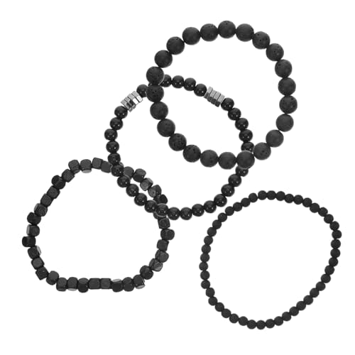BESTYASH 4 Stück Teiliges Herren Armband mit Elastischem Band und Schwarzen Mattierten Steinperlen Vielseitiger Komfortabler Schmuck für Alltag Party und Formelle Anlässe von BESTYASH