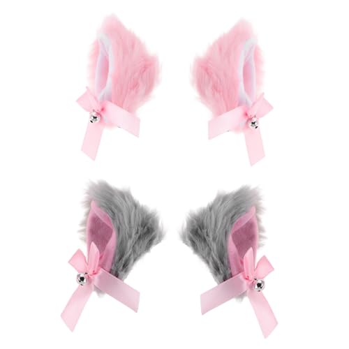 BESTYASH 4 Stück Teiliges Katzenohren Haarclip mit Glocke Flauschig Lolita Cosplay Haarschmuck für Halloween Karneval Partys Verspielte Tierkostüm Accessoires Komfortabel und Leicht von BESTYASH