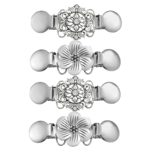 BESTYASH 4 Stück Vintage Sweater Clips Retro Blumen Cardigan Clips mit Strass Stilvolle Kleid Kragen Verschlüsse für Damen Schal und Pullover Einfach zu Befestigen und Schonend zu Stoffen von BESTYASH