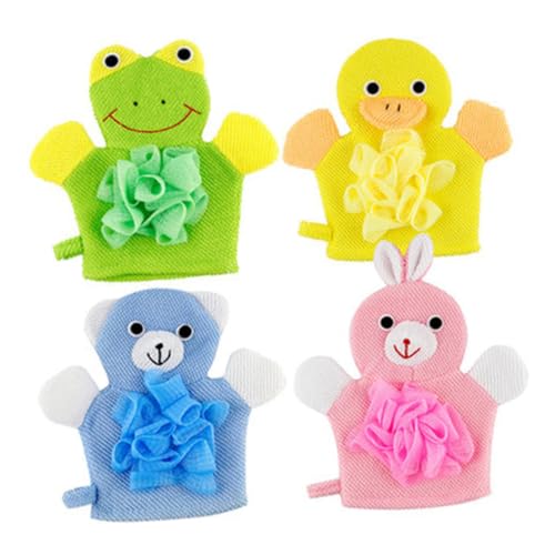 BESTYASH 4 Stücke Cartoon Peelinghandschuhe für Kinder Weiche Duschhandschuhe für Bad Luffa Körperpeelinghandschuhe für Kleinkinder Praktisch mit Aufhängeöse Langlebig und Bequem von BESTYASH