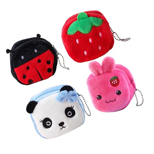 BESTYASH 4er Set Cartoon Design Geldbörse Kreative Geldtaschen Für ädchen üsch ünzbeutel Mit Hasen Erdbeere Blauem Panda Und Marienkäfer Ideal Als von BESTYASH