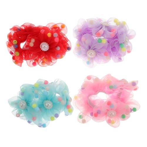 BESTYASH 4stücke Haargummis Für Mädchen Handgemachte Sonnenblumen-haarbänder Bunten Farben Elastische Haarschmuck Für Dutt Und Pferdeschwanz Keine Haarschäden Süße Haaraccessoires von BESTYASH