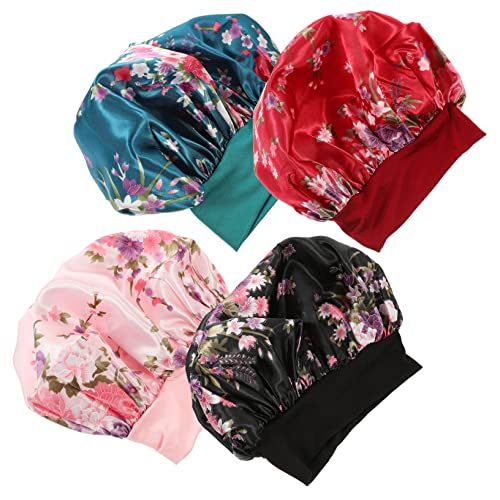 BESTYASH 4stücke Satin Schlafhaube Zum Schlafen Satin Haarhaube Für Damen Badehaube Aus Duschhaube Mit Glattem Und Weichem Material Elastisch Für Verschiedene Kopfgrößen von BESTYASH