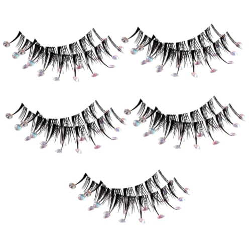 BESTYASH 5 Paare Gefälschte Wimpern mit Diamanten falsche wimpern natürliches aussehen natürlich aussehend Faux Frauen natürliche Strass-Wimper Ballaststoff Schwarz von BESTYASH