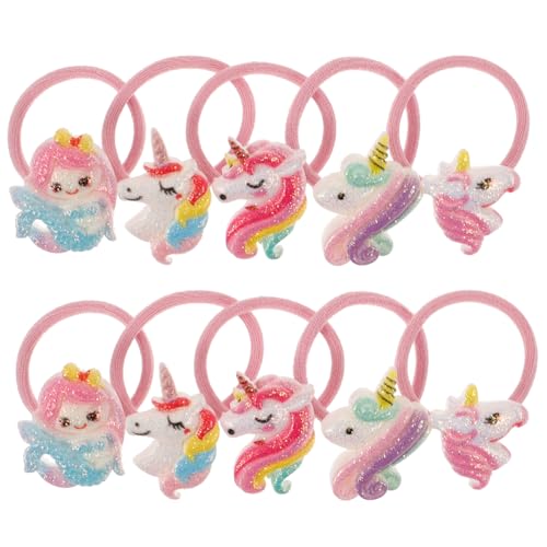 BESTYASH 5 Paar Elastische Haargummis für Mädchen Verstellbare Pferdeschwanzhalter Rutschfestes Haarstyling Zubehör Niedliches Einhorn Design Haar Accessoires für Kinder von BESTYASH