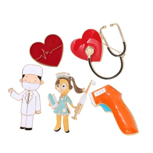 BESTYASH 5 Stück Cartoon Broschen für Krankenschwestern und Ärzte Farbechte Leichte Anstecknadeln mit Herz Medizindesign Vielseitige Jacken Pins für Uniform und Freizeit von BESTYASH