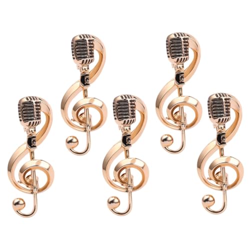 BESTYASH 5 Stück Retro -Musikbrosche Musik Brosche Mikrofon-Pin-Abzeichen lustige Broschennadeln Musiknoten-Pins Frauen Broschennadeln Musiknotiz Brosche Rock-Schmuck Zinklegierung Golden von BESTYASH