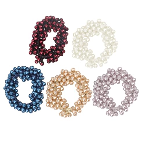 BESTYASH 5 Stück Teiliges Perlen Haargummi Elastisch mit Kristallperlen Handgefertigt Bunte Haarschleifen für Frauen Mädchen Modischer Haarschmuck für Ponytail und Alltagslook von BESTYASH