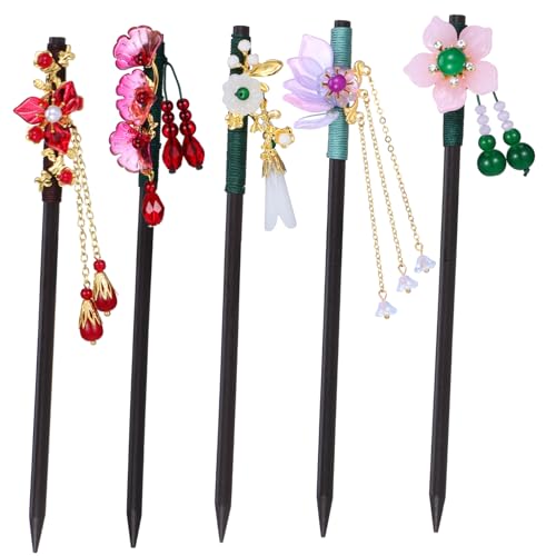 BESTYASH 5stücke Haarstäbe Mit Quaste Aus Vintage-blumenmuster Chinesische Haarnadeln Für Langes Haar Haarstyling-accessoires Für Frauen von BESTYASH