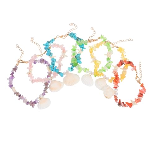 BESTYASH 6 Stück Boho Fußkettchen Verstellbar mit Natursteinperlen und Muscheln Handgefertigte Strand-schmuck für Frauen und Mädchen Bequemes Vielseitiges Sommer-accessoire für Urlaub und von BESTYASH