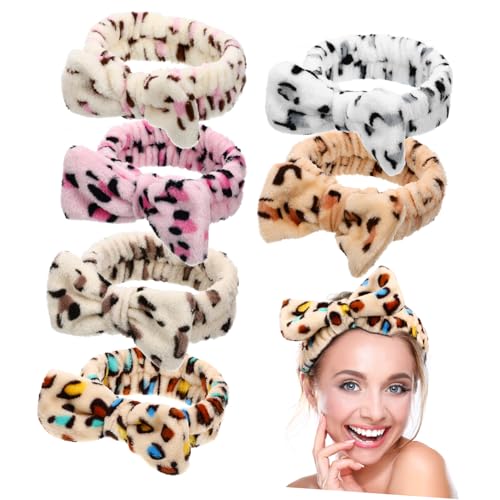 BESTYASH 6stücke Plüsch Stirnbänder Mit Leopardenmuster Für Hautpflege Und Spa Top-knoten-haarband Make-up-unterstützung Bad-stirnband Mit Schleifen von BESTYASH
