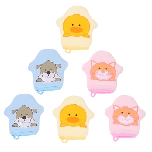 BESTYASH 6 Stück Teiliges Badewaschhandschuhe Cartoon Duschen Peeling Handtücher Weich Sanft für Neugeborene Junge Mädchen Pflege und Reinigung in Gelb Blau von BESTYASH
