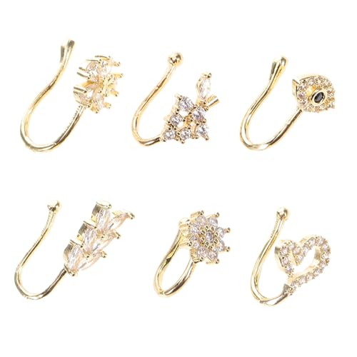 BESTYASH 6 Stück Verstellbare Teilige Non Piercing Nasenringe aus Kupfer mit Funkelnden Zirkonia in Herz Stern Mondformen für Damen und Herren Clip Nasen Schmuck nicht perforiert BESTYASH 6 Stück Verstellbare Teilige Non Piercing Nasenringe aus Kupfer mit Funkelnden Zirkonia in Herz Stern Mondformen für Damen und Herren Clip Nasen Schmuck nicht perforiert von BESTYASH