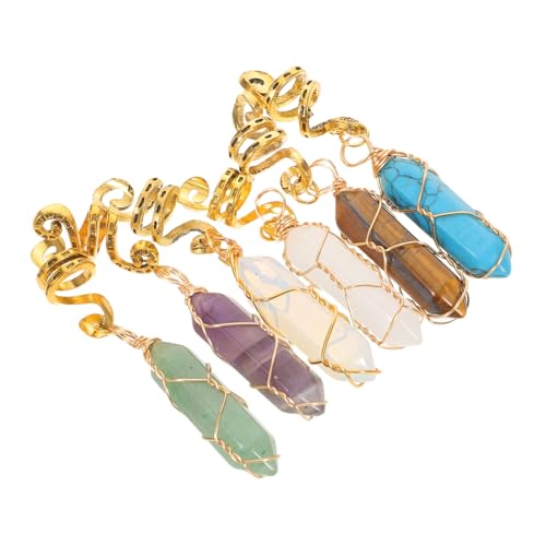 BESTYASH 6 Teiliges Alltagszubehör Drahtumwickelte Sechseckige Anhänger Pferdeschwanz Natürliche Dekoration Dreadlock Schmuck – Styling Und Haar Vintage Zöpfe Für Frauen Verwenden von BESTYASH