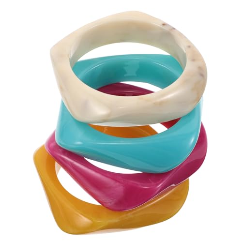 BESTYASH 6-teiliges geometrisches Armband: Breite, klobige Armreifen aus Acryl für Damen – Schmuck im Retro-Stil für Partys und jeden Anlass von BESTYASH