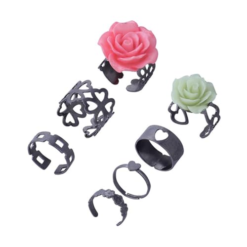 BESTYASH 7 Stück Vintage Finger Rings Set Teiliges Hollow Out Ring Set für Damen Kreative Finger Decorations Harz für Partys und Besondere Anlässe von BESTYASH