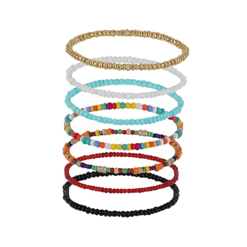 BESTYASH 7St Stretch-Armband mit kontrastierenden Perlen bunte Armbänder gewebte Armbänder Schmuck Handgelenk Ketten wulstige Handgelenkketten Elastizität Handgelenkskette Perlenarmband von BESTYASH