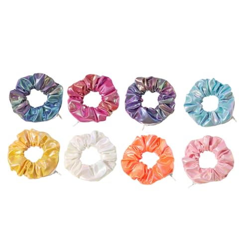 BESTYASH 8 Stück Teiliges Gradient PU Haarring mit Kreativem Reißverschluss Elastisches Haargummi für Mädchen Vielseitiges Modisches Haarband Schonend und Langlebig für Alltag und Partys von BESTYASH