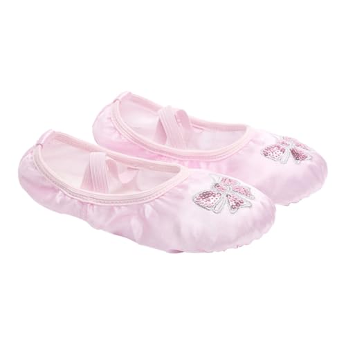 BESTYASH Ballettschuhe Mädchen Satin Ballettschläppchen mit Stickerei und Pailletten Elastischem Riemen Rutschfester Wildledersohle Geeignet für Yoga Tanztraining und Turnen von BESTYASH