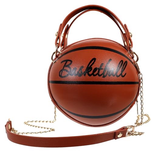 BESTYASH Basketball Handtasche Für Mädchen Kreative Umhängetasche in Basketballform Pu Material Abnehmbarer Schulterriemen Modisches Design Für Schule Und Freizeit von BESTYASH