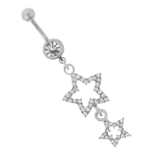 BESTYASH Bauchnabelring mit Funkelndem Stern Anhänger Bauchnabelpiercing Schmuck mit Strahlenden Strasssteinen Verstellbarer Nabelring für Damen und Mädchen Modisches Bauchpiercing und von BESTYASH