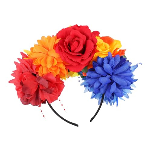 BESTYASH Blumenkranz Haarband für Mädchen Künstliche Rosenblüten Kopfschmuck für Hochzeiten Partys und Festliche Anlässe Romantisches Design Rot Orange Gelb und Blau für Geburtstagsfeiern von BESTYASH
