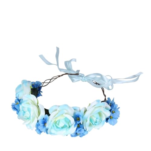 BESTYASH Blumenkranz Stirnband Blau Künstliches Haarband Mit Rosen Für Hochzeiten Cocktail Partys Und Besondere Anlässe Eleganter Haarschmuck Für Damen von BESTYASH