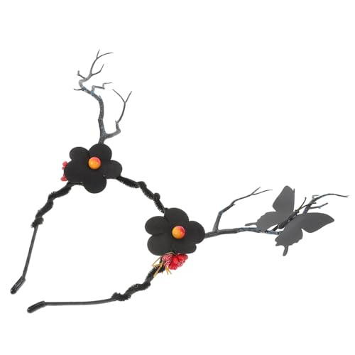 BESTYASH Blumenkrone Stirnband Aus Künstlichem Geweihzweig Mit Schmetterling Blume Für Party Cosplay Weihnachtshaarband Kopfdekoration von BESTYASH