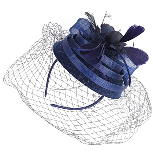 BESTYASH Braut Haare Hut Frauen Party Fälschung Hüte Für Frauen Fell Jack Hutclip Brautschleier Klammer Stutzenhalter Schleifen Haarspange Haarreif Pink Haarband Tragegurt Kunstfeder Marine von BESTYASH