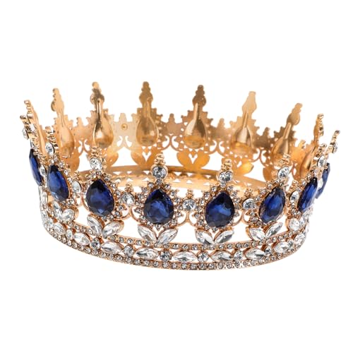 BESTYASH Brautkrone mit Wassersteinen Klassische Runde Tiara in Gold und Dunkelblau Stilvolles Hochzeits Accessoire für Damen Vielseitiger Haarschmuck für Party und Festliche Anlässe von BESTYASH