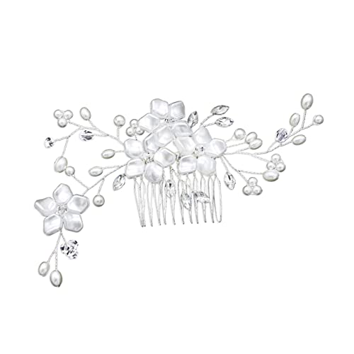 BESTYASH Brautschmuck Haarkamm mit Künstlichen Perlen und Blumen Langlebiger Hochzeits Haarschmuck für Damen Elegant für Party und Brautfrisur Weißer Handgefertigter Schmuck von BESTYASH