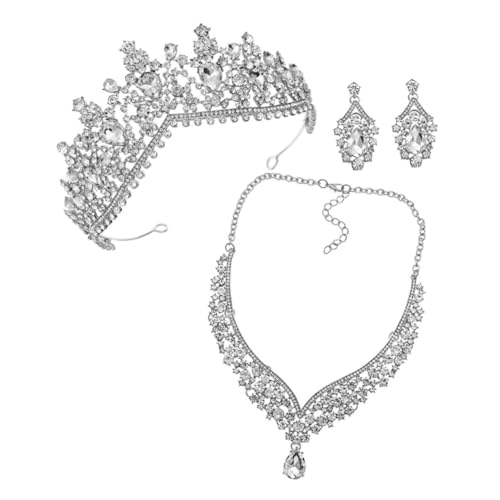 BESTYASH Brautschmuck Set Damen mit Funkelnder Strass Krone Halskette und Ohrringen Teiliges Schmuckset für Hochzeit Party Geburtstag Stilvoll und Vielseitig für Festliche Anlässe von BESTYASH