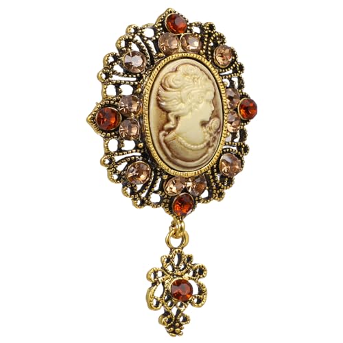 BESTYASH Brosche Vintage Cameo Broschen Kristall Brosche für Frauen (Gold) von BESTYASH