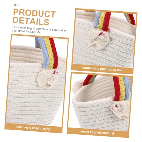 BESTYASH Cotton Woven Rainbow Handle Bag Sommer Strandtasche Leicht Tragbar Vielseitig Damen Handgewebte Tote Tasche Für Alltag Freizeit Shopping Urlaub von BESTYASH