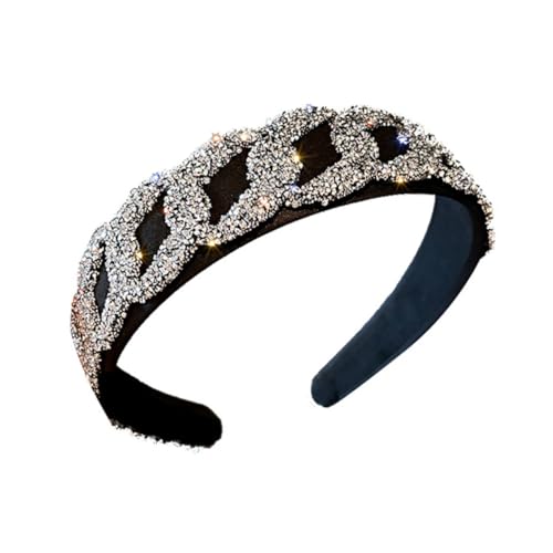 BESTYASH Damen Haarband mit Funkelnden Strasssteinen Elastisch und Bequem Modisches Haarschmuck Accessoire für Hochzeit Party und Alltag Schwarzes Design mit Weißen Kristallen von BESTYASH