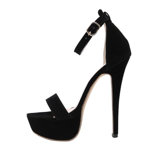 BESTYASH Damen High Heels Sandalen Absatz mit Schmalem Riemen Schwarz Rutschfeste Sohle Modische Party Schuhe für Sommer Freizeit und Abendveranstaltungen von BESTYASH