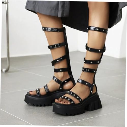 BESTYASH Damen Plateau sandalen Schwarz PU Leder Sommer Sandaletten mit Dicker Sohle und Hohem Absatz Komfortable Langlebige Modische Schuhe für Damen von BESTYASH