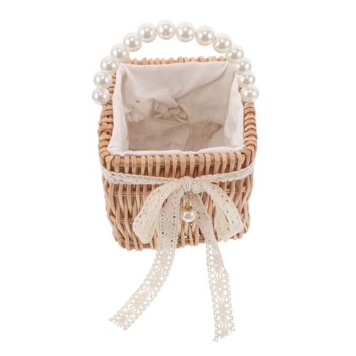 BESTYASH Damen Rattan Tasche Handgefertigt Leichtes Geflochtenes Naturfaser Schultertasche Mit Perlenkette Für Sommerurlaub Freizeit Strand Shopping von BESTYASH