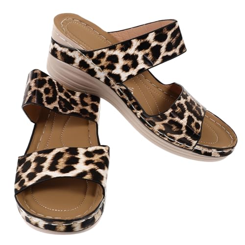 BESTYASH Damen Sandalen Keilabsatz Leopard Muster Rutschfeste Atmungsaktive Sommerschuhe mit Dicker Sohle Modische Sandaletten für Strand und Alltag Bequeme Langlebige Schuhe für Frauen von BESTYASH