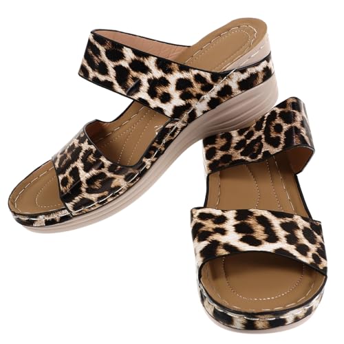 BESTYASH Damen Sandalen Keilabsatz Leopardmuster Sommer Sandaletten Leicht Atmungsaktiv Bequeme Wedges Für Strand Party Alltag Mode Schuhe von BESTYASH