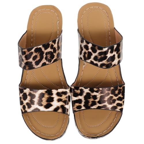 BESTYASH Damen Sandalen Keilabsatz Leopardmuster Sommer Wedges Atmungsaktiv Rutschfest Für Strand Freizeit Alltag von BESTYASH