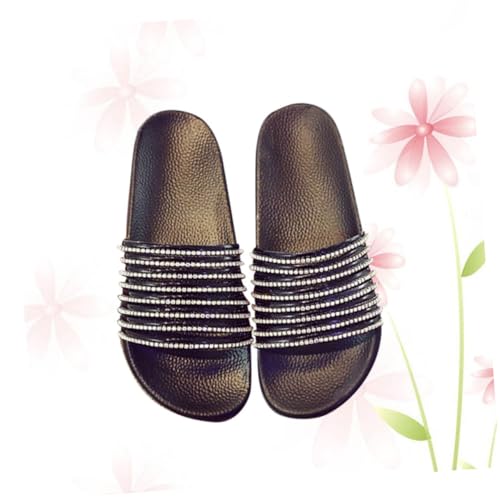 BESTYASH Damen Sandalen mit Glitzerstreifen und Kristallbesatz PVC Slides Bequeme Sommerschuhe für Strand Bad und Alltag Langlebig und Leicht zu Reinigen Schwarz von BESTYASH