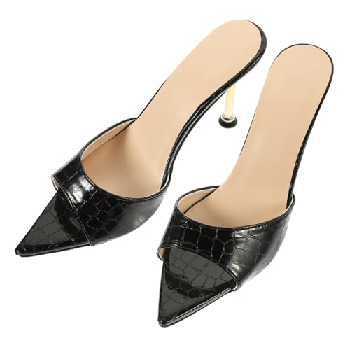 BESTYASH Damen Sandaletten mit Stabilem High Heel Spitz Zulaufend Modische Riemchensandalen für Sommer Party Freizeit und Indoor Passend zu Kleidern und Taschen Schwarz Zufällige Farbe von BESTYASH