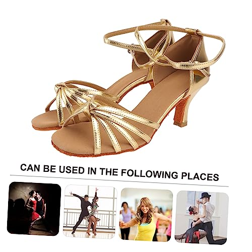 BESTYASH Damen Satin High Heel Tanzschuhe Elegant Weichsohlig Hoher Absatz Ballroom Schuhe Gold Für Freizeit Hochzeit Party und Performance von BESTYASH