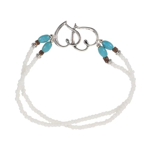 BESTYASH Fußkettchen Für Damen Mit Doppelherzarmband Perlen-Herz-fußkettchen Elastischer Sitz Türkisfarbenem Boho-Stil Strand-fußschmuck Aus Kunststoff Und Zinklegierung von BESTYASH