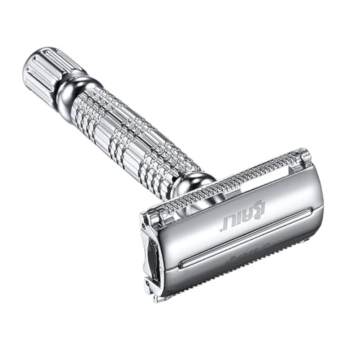 BESTYASH Doppelseitiger Rasiermesser Doppelt Bräutigam Gesichts- Rasur Handbuch Schließen Rasierhobel Verchromter Doppelseitiger Messerhalter Aus Legierung Silver von BESTYASH