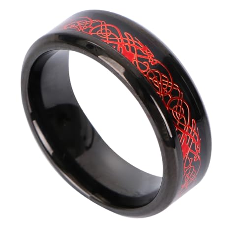 BESTYASH Edelstahl Ring Roter Drachenmuster Unisex Modischer Metallschmuck Poliert Komfortabel Alltag Party Schmuck Geschenk von BESTYASH